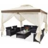 COSTWAY Gazebo Da Giardino Con Zanzariera 3 X 3 M, Struttura In Acciaio E 4 Tendine Poliestere Laterali, Beige -Giardino di Lusso 19907656 1
