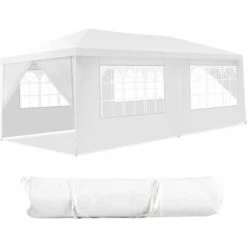 COSTWAY Gazebo Da Giardino 3 X 6 M, Tendone Per Feste Con 4 Tende Laterali Rimovibili E 2 Porte Con Cerniera, Con Borsa Di Trasporto, Impermeabile Protezione UV