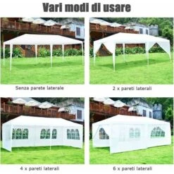 COSTWAY Gazebo Da Giardino 3 X 6 M, Tendone Per Feste Con 4 Tende Laterali Rimovibili E 2 Porte Con Cerniera, Con Borsa Di Trasporto, Impermeabile Protezione UV -Giardino di Lusso 19907664 5