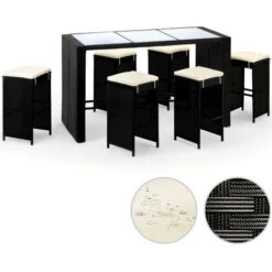 Casaria Bar Set Rio Tavolo Con 6 Sgabelli Cuscini Spessi 7cm Vetro Smerigliato Bar Da Giardino Set Mobili Da Giardino -Giardino di Lusso 19927913 5