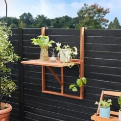 Deuba Tavolino Pieghevole Da Balcone Legno Di Acacia Tavolo Da Appendere A Sospensione Giardino Esterno 64x45x87cm