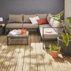 Salotto Da Giardino, 5 Posti - Modello: Stratum, Colore: Antracite E Talpa - 6 Elementi In Alluminio, Cuscini Spessi, Articolo Di Design E Modulabile Al Tempo Stesso