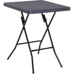 Outsunny Tavolo Pieghevole Da Esterno Effetti Vimini Con Struttura In Metallo Nero E Marrone 60 X 60 X 74 Cm