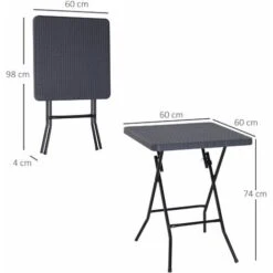 Outsunny Tavolo Pieghevole Da Esterno Effetti Vimini Con Struttura In Metallo Nero E Marrone 60 X 60 X 74 Cm -Giardino di Lusso 20211994 3