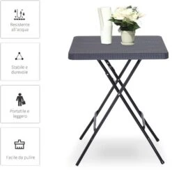 Outsunny Tavolo Pieghevole Da Esterno Effetti Vimini Con Struttura In Metallo Nero E Marrone 60 X 60 X 74 Cm -Giardino di Lusso 20211994 4