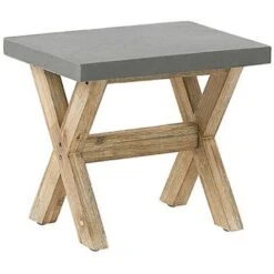 Moderno Sgabello Da Giardino Seduta In Cemento Grigio Base Legno Olbia