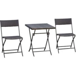 Outsunny Set Mobili Da Giardino In PE Rattan Tavolino Con 2 Sedie, Nero