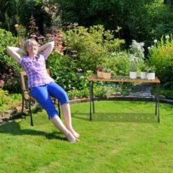 Relaxdays Sedia Da Giardino, Braccioli, Resistente, Bassa, Design Vintage, Legno & Ghisa, 73x62x 52,5 Cm, Naturale/nero -Giardino di Lusso 22623708 5