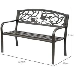 Outsunny Panchina Per Esterni In Ghisa Con Schienale Con Decorazioni 127x60cm Marrone -Giardino di Lusso 23007820 3
