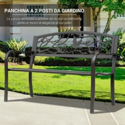 Outsunny Panchina Per Esterni In Ghisa Con Schienale Con Decorazioni 127x60cm Marrone -Giardino di Lusso 23007820 4