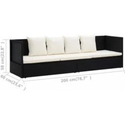 Lettino Da Giardino Con Cuscini In Polyrattan Nero VidaXL -Giardino di Lusso 23523489 3