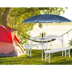 Casaria Set Tavolo Da Campeggio Con 2 Panche In Alluminio A Valigetta Tavolino Picnic Giardino Bianco -Giardino di Lusso 23530770 3