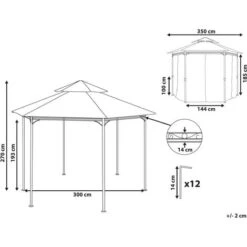 Gazebo Da Giardino Esagonale Acciaio E Tessuto Grigio Protezione Solare Portel -Giardino di Lusso 23753986 3