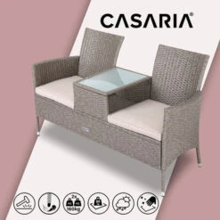 Casaria Panca Da Giardino 2 Posti Con Tavolino Polyrattan Cuscini 7cm Set Da Balcone Terrazza Per 2 Persone Vari Colori Crema -Giardino di Lusso 23917640 3