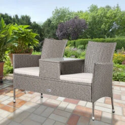 Casaria Panca Da Giardino 2 Posti Con Tavolino Polyrattan Cuscini 7cm Set Da Balcone Terrazza Per 2 Persone Vari Colori Crema -Giardino di Lusso 23917640 4