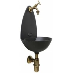 Fontana A Muro Mod.Palma Colore Ghisa Per Casa Giardino + Rubinetto Cod.303B In Ottone Brunito E Sifone