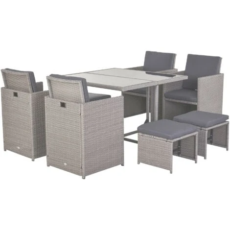 Outsunny Set Mobili Da Giardino Esterno 9 Pezzi Tavolo Con 4 Sedie 4 Poggiapiedi In Rattan, Grigio 3 Outsunny Set Mobili Da Giardino Esterno 9 Pezzi Tavolo Con 4 Sedie 4 Poggiapiedi In Rattan, Grigio