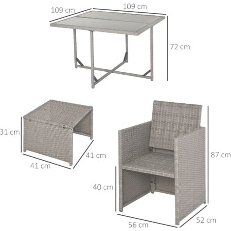 Outsunny Set Mobili Da Giardino Esterno 9 Pezzi Tavolo Con 4 Sedie 4 Poggiapiedi In Rattan, Grigio 5 Outsunny Set Mobili Da Giardino Esterno 9 Pezzi Tavolo Con 4 Sedie 4 Poggiapiedi In Rattan, Grigio - immagine 3