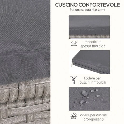 Outsunny Set Mobili Da Giardino Esterno 9 Pezzi Tavolo Con 4 Sedie 4 Poggiapiedi In Rattan, Grigio 6 Outsunny Set Mobili Da Giardino Esterno 9 Pezzi Tavolo Con 4 Sedie 4 Poggiapiedi In Rattan, Grigio - immagine 4