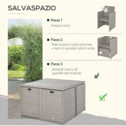 Outsunny Set Mobili Da Giardino Esterno 9 Pezzi Tavolo Con 4 Sedie 4 Poggiapiedi In Rattan, Grigio 11 Outsunny Set Mobili Da Giardino Esterno 9 Pezzi Tavolo Con 4 Sedie 4 Poggiapiedi In Rattan, Grigio -Giardino di Lusso 28944224 5
