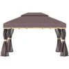 Outsunny Gazebo Da Giardino Con Doppio Tetto E Zanzariera In Poliestere, Caffè, 2.9x3.9m