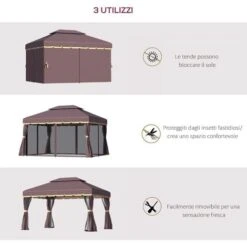 Outsunny Gazebo Da Giardino Con Doppio Tetto E Zanzariera In Poliestere, Caffè, 2.9x3.9m -Giardino di Lusso 28944229 4