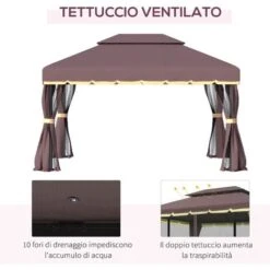 Outsunny Gazebo Da Giardino Con Doppio Tetto E Zanzariera In Poliestere, Caffè, 2.9x3.9m -Giardino di Lusso 28944229 5