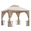 Outsunny Gazebo Da Giardino Con Doppio Tettuccio In Metallo E Poliestere, Beige, 3x3m