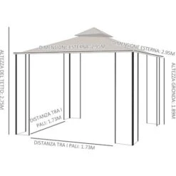 Outsunny Gazebo Da Giardino Con Doppio Tettuccio In Metallo E Poliestere, Beige, 3x3m -Giardino di Lusso 28944633 3