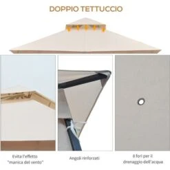 Outsunny Gazebo Da Giardino Con Doppio Tettuccio In Metallo E Poliestere, Beige, 3x3m -Giardino di Lusso 28944633 5