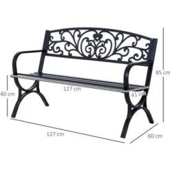 Outsunny Panchina Da Esterno In Ghisa Lavorata, Nero, 127x60x85cm -Giardino di Lusso 28944811 3