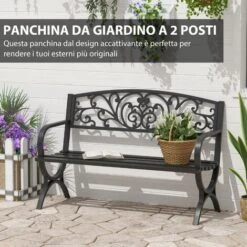 Outsunny Panchina Da Esterno In Ghisa Lavorata, Nero, 127x60x85cm -Giardino di Lusso 28944811 5