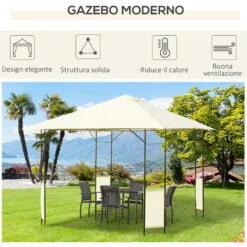 Outsunny Tendone Gazebo Da Giardino Bianco In Metallo 3x3m -Giardino di Lusso 28944831 4