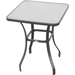 Outsunny Tavolino Moderno Da Giardino Esterno Piano In Vetro Temperato, Metallo, Nero, 68,5x68,5x84cm