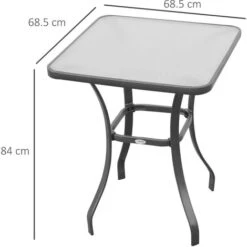 Outsunny Tavolino Moderno Da Giardino Esterno Piano In Vetro Temperato, Metallo, Nero, 68,5x68,5x84cm -Giardino di Lusso 28944935 3