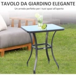 Outsunny Tavolino Moderno Da Giardino Esterno Piano In Vetro Temperato, Metallo, Nero, 68,5x68,5x84cm -Giardino di Lusso 28944935 4