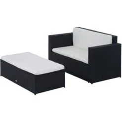 Outsunny Set Mobili Da Giardino In PE Rattan Set Divano E Poggiapiedi Con Cuscini, Nero