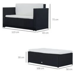 Outsunny Set Mobili Da Giardino In PE Rattan Set Divano E Poggiapiedi Con Cuscini, Nero -Giardino di Lusso 28945067 3