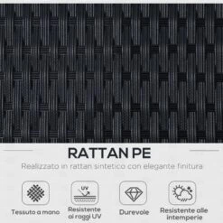 Outsunny Set Mobili Da Giardino In PE Rattan Set Divano E Poggiapiedi Con Cuscini, Nero -Giardino di Lusso 28945067 4