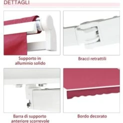 Outsunny Tenda Da Sole Per Esterno Avvolgibile A Parete Impermeabile In Poliestere, Rosso Bordeaux 3x2.5m -Giardino di Lusso 28945073 5