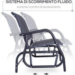 Outsunny Panchina A Dondolo Biposto In Metallo, Grigio, 123x70x87cm -Giardino di Lusso 28945383 4
