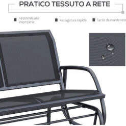 Outsunny Panchina A Dondolo Biposto In Metallo, Grigio, 123x70x87cm -Giardino di Lusso 28945383 5