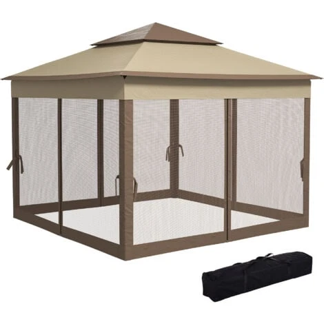 Outsunny Gazebo Doppio Tetto Impermeabile Con Zanzariere, Marrone, 325x325cm 3 Outsunny Gazebo Doppio Tetto Impermeabile Con Zanzariere, Marrone, 325x325cm