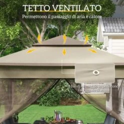 Outsunny Gazebo Doppio Tetto Impermeabile Con Zanzariere, Marrone, 325x325cm 11 Outsunny Gazebo Doppio Tetto Impermeabile Con Zanzariere, Marrone, 325x325cm -Giardino di Lusso 28945976 5
