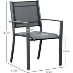 Outsunny Set 2 Sedie Da Esterno In Acciaio E Textilene Nero -Giardino di Lusso 28945988 3