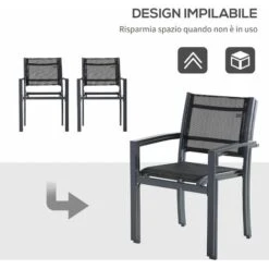 Outsunny Set 2 Sedie Da Esterno In Acciaio E Textilene Nero -Giardino di Lusso 28945988 4