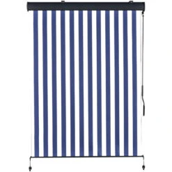 Outsunny Tenda Avvolgibile A Rullo Impermeabile Funzionamento Manovella Bianco E Blu 140 X 200 Cm -Giardino di Lusso 28946060 4