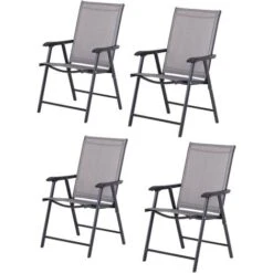 Outsunny Set Di 4 Sedie Pieghevoli Da Esterni In Acciaio E Textilene Grigio E Nero