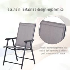 Outsunny Set Di 4 Sedie Pieghevoli Da Esterni In Acciaio E Textilene Grigio E Nero -Giardino di Lusso 28946133 5