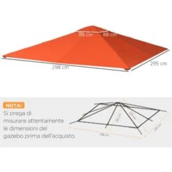 Outsunny Tetto Di Ricambio Per Gazebo 3x3m In Poliestere Impermeabile Anti-UV, Arancione -Giardino di Lusso 28946442 3